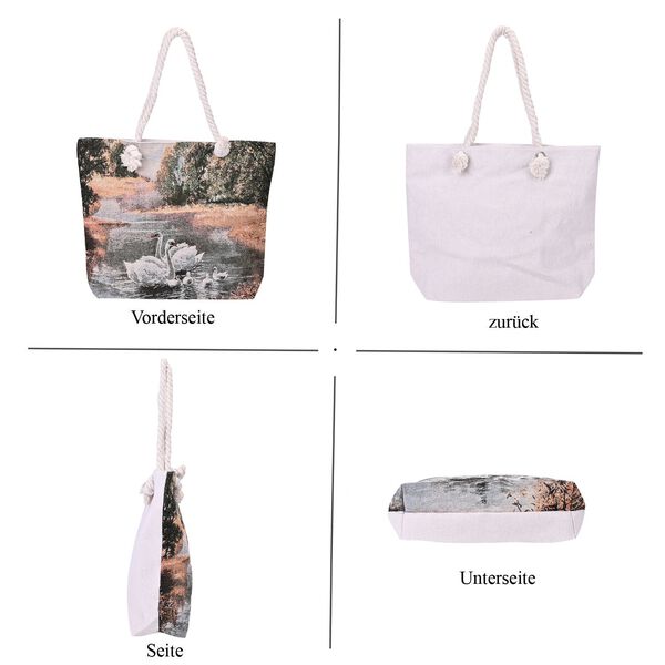 Gewebte Jute-Tasche mit Schwanenfamilie, mehrfarbig image number 4