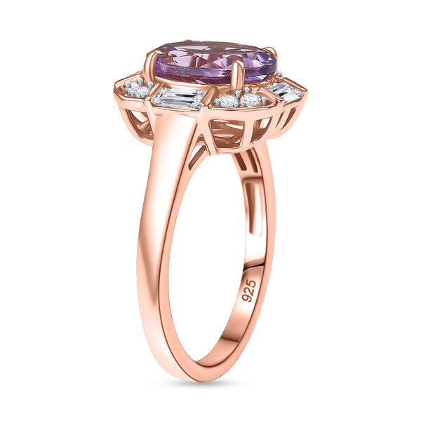 Zeitlose Art Kollektion - AA Rose De France Amethyst, Weißer Zirkon Ring 925 Silber 750 rosévergoldet (Größe 20.00) ca. 3.26 ct image number 5