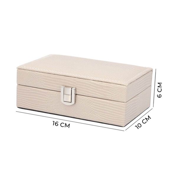 Schmuckkasten mit Spiegel, Ringf&auml;cher & 2 F&auml;chern, Schlangenhautmuster, Gr&ouml;&szlig;e 16x10x6 cm, Elfenbeinfarben image number 4