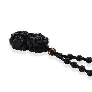 Schwarzer Glasachat Halskette 63 cm ca. 190.00 ct