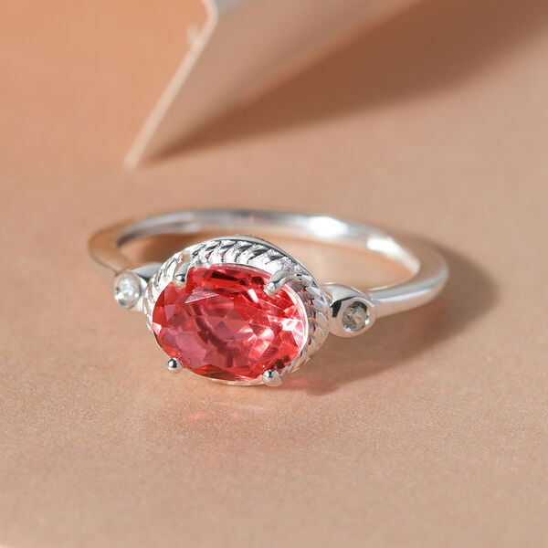 Padparadscha Triplett Quarz und Zirkon-Ring, 925 Silber  ca. 1,43 ct image number 2