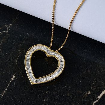 LUXURIANT VS-EF Labor Diamant Herz Anh&auml;nger mit 50cm Kette, 925 Silber 750 Gelbgold Vermeil - 2 ct.