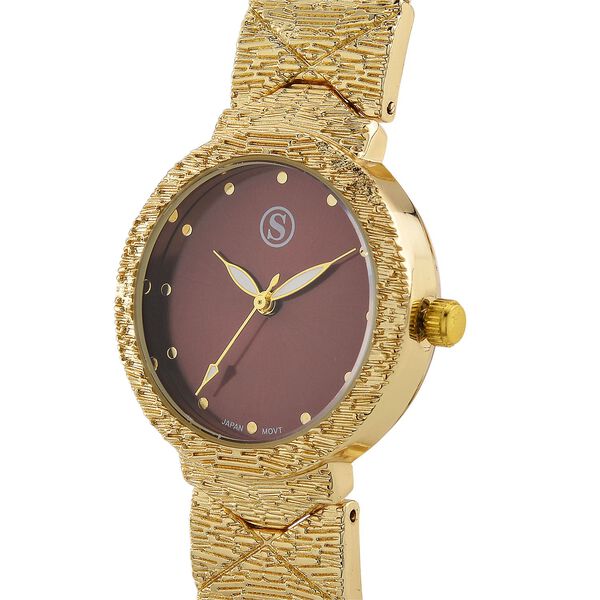 STRADA - Uhr mit japanischem PC21S Uhrwerk, bordeauxrotem Sonnenschliff-Zifferblatt und Legierungsgehäuse image number 4