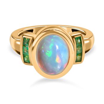Nat&uuml;rlicher, &auml;thiopischer Welo Opal und Kagem sambischer Smaragd-Ring - 2,05 ct.