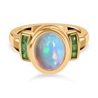 Natürlicher, äthiopischer Welo Opal, Kagem Sambischer Smaragd Ring, 925 Silber Gelbgold Vermeil (Größe 19.00) ca. 2.05 ct