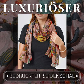 Bedruckter 100% Seidenschal mit Chakra-Rosenquarz-Edelsteinarmband, Gr&ouml;&szlig;e Schal: 50x170 cm