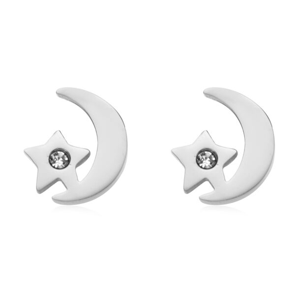 2er - Set wei&szlig;e Kristall-Ohrringe und Halskette, ca. 50 cm, Edelstahl image number 3