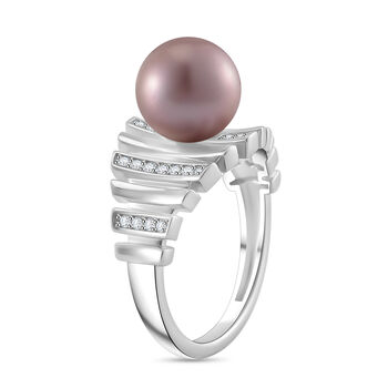 Mehrfarbiger Edison Perle und Zirkon Ring, 925 Silber rhodiniert