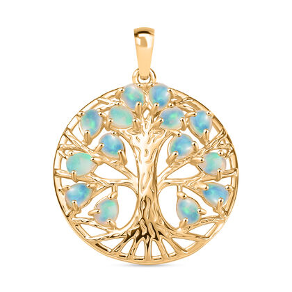 Nat&uuml;rlicher, &auml;thiopischer Opal Lebensbaum-Anh&auml;nger, 925 Silber Gelbgold Vermeil ca. 1.46 ct