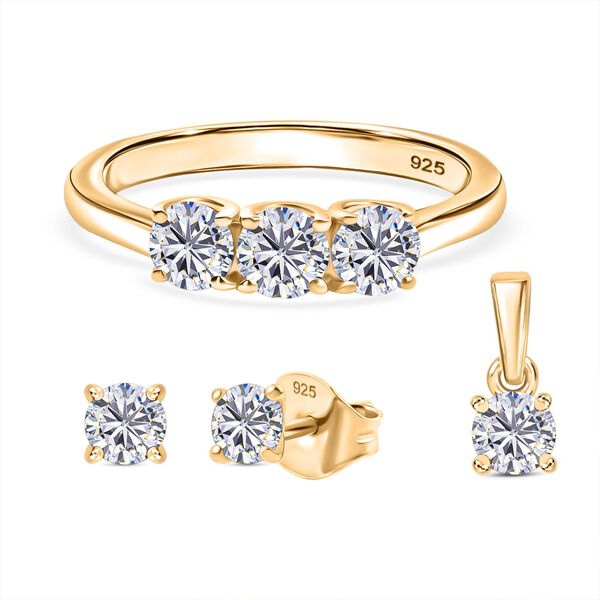 Moissanit Schmuckset, 925 Silber 750 Gelbgold Vermeil - 1,44 ct. image number 0