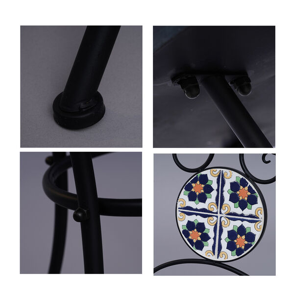 3er-Set - Mosaik-Tisch und 2 Mosaik-St&uuml;hle, Blumenmuster, Wei&szlig;-Orange-Blau&nbsp; image number 2