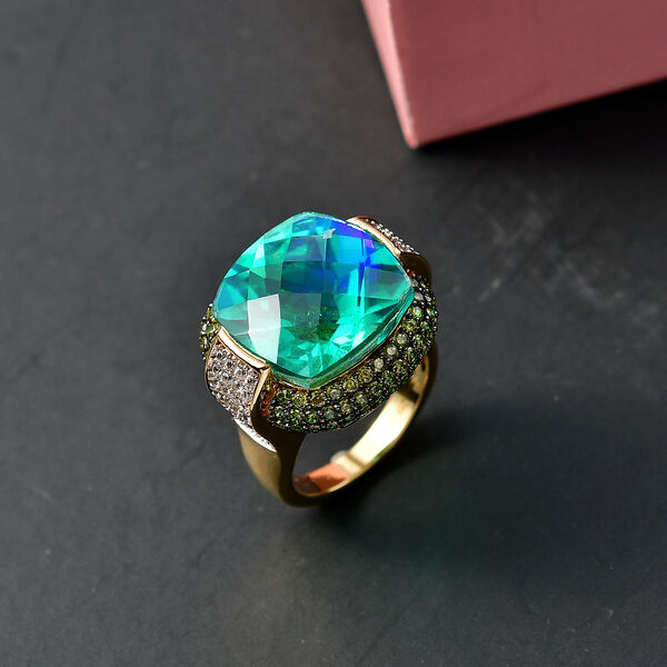 D'Joy Pfau Triplett Quarz, gr&uuml;ner und wei&szlig;er Zirkonia Ring image number 2