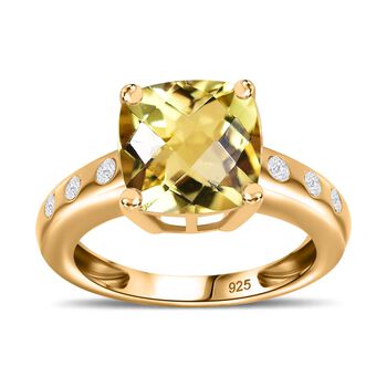 AA Ouro Verde-Quarz, Wei&szlig;er Zirkon Ring 925 Silber 750 Gelbgold Vermeil (Gr&ouml;&szlig;e 18.00) ca. 4,34 ct