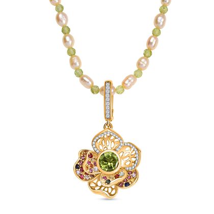 GP Italienische Garten Kollektion - AA Nat&uuml;rlicher Peridot, Perle Anh&auml;nger mit Kette, 925 Silber 750 Gelbgold Vermeil