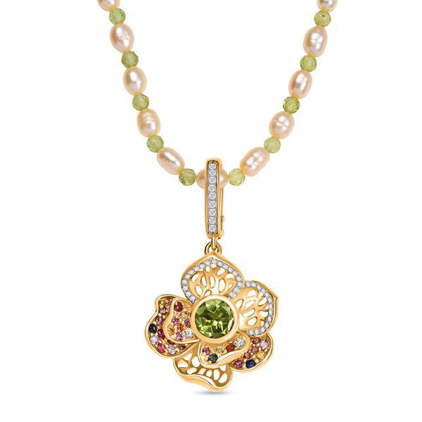 GP Italian Garden Kollektion - AA Peridot, AA Multi-Saphir, Perle und Multi-Edelstein Anh&auml;nger mit 45cm Kette