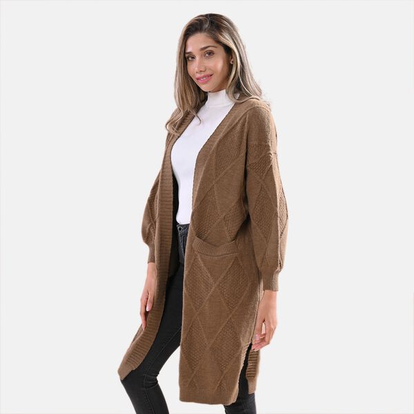LA MAREY lange Strickjacke, Karomuster, Grau und Schwarz image number 7