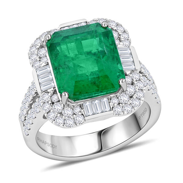 Chairman's Vault Collection - zertifiziert und geprüft RHAPSODY AAAA Äthiopischer Smaragd und VS-EF Diamant Halo Ring in 950 Platin - 7,99 ct. image number 3