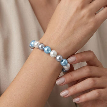 Blaues, silbernes und wei&szlig;es Muschelkernperlen-Armband