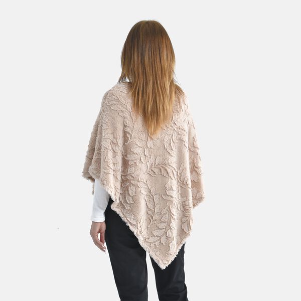 Kunstfell Poncho mit Blattmuster, beige image number 2