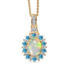 AA Natürlicher, äthiopischer Welo Opal, Neon Apatit Schmuckset 925 Silber 750 Gelbgold Vermeil ca. 1.86 ct