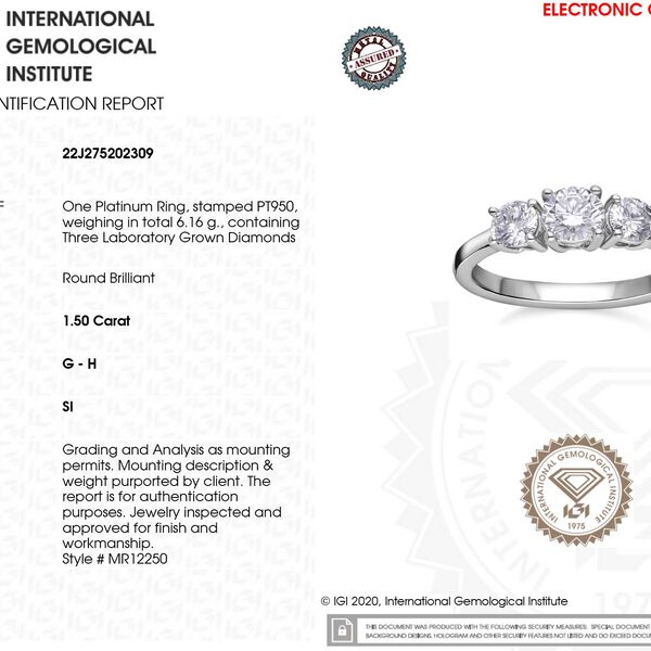 LUXURIANT IGI zertifizierter SI Labor Diamant Trilogie Ring- 1,50 ct. image number 7