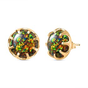 Labor erstellt schwarzen Opal Ohrringe 925 Silber Gelbgold Vermeil ca. 4.92 ct