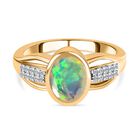 Natürlicher, äthiopischer Welo Opal, weißer Zirkon Ring, 925 Silber vergoldet (Größe 20.00) ca. 1.27 ct