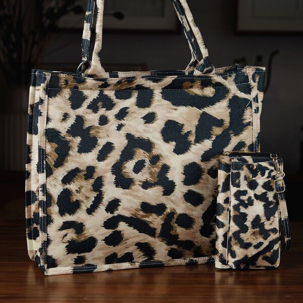 Leopardenmuster Set, Shopper 40x12x35cm und Handy-Umh&auml;ngetasche 20x10,92x1,98cm image number 2