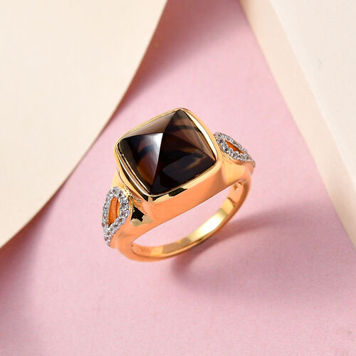 Rauchquarz und weißer Zirkon Ring, 925 Silber vergoldet (Größe 17.00) ca. 10.71 ct image number 1