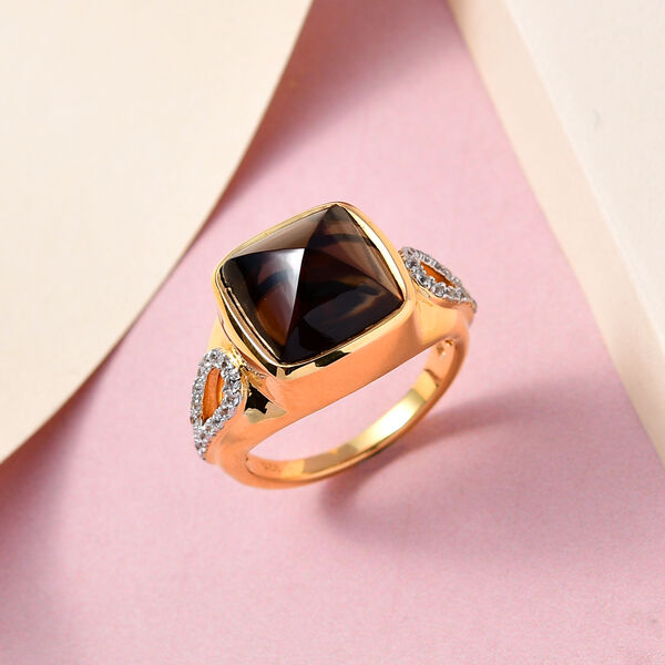 Rauchquarz und weißer Zirkon Ring, 925 Silber vergoldet (Größe 17.00) ca. 10.71 ct image number 1