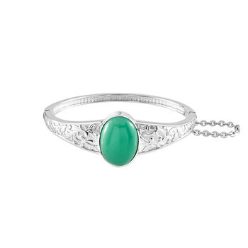 Gr&uuml;ner Onyx-Armreif, ca. 19 cm, reines Messing silberfarben ca. 23.34 ct