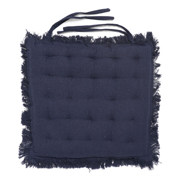 2er Set Stuhlpolster aus 100% Baumwolle mit Fransen und B&auml;ndern, 40x40x3 cm, Dunkelgrau image number 3