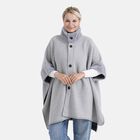 LA MAREY - Signature Kunstfell-Poncho mit Plüschkragen und Umschlagärmeln, Einheitsgröße, Silbergrau