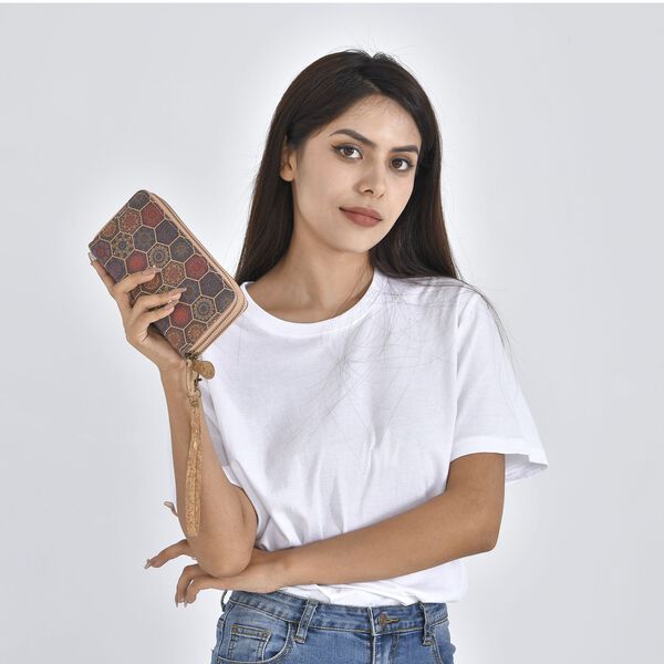 Brieftasche aus Naturkork mit doppelten F&auml;chern und RFID Schutz, 19x10x4 cm, Waben image number 2