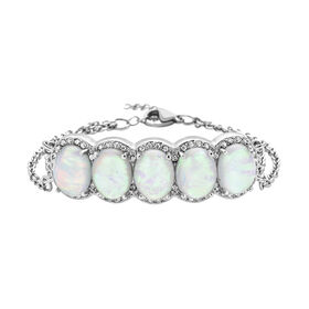 Simuliertes, weißes Opal- und Kristall-Armband, Edelstahl, 7 ct.