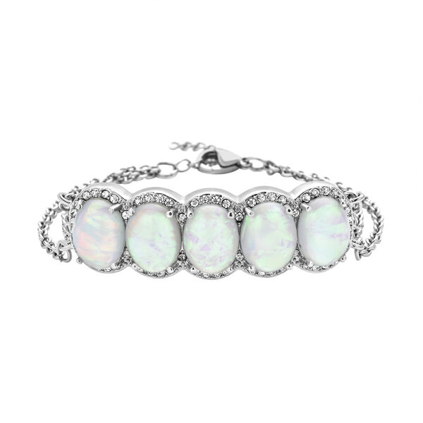 Simuliertes, weißes Opal- und Kristall-Armband, Edelstahl, 7 ct. image number 0