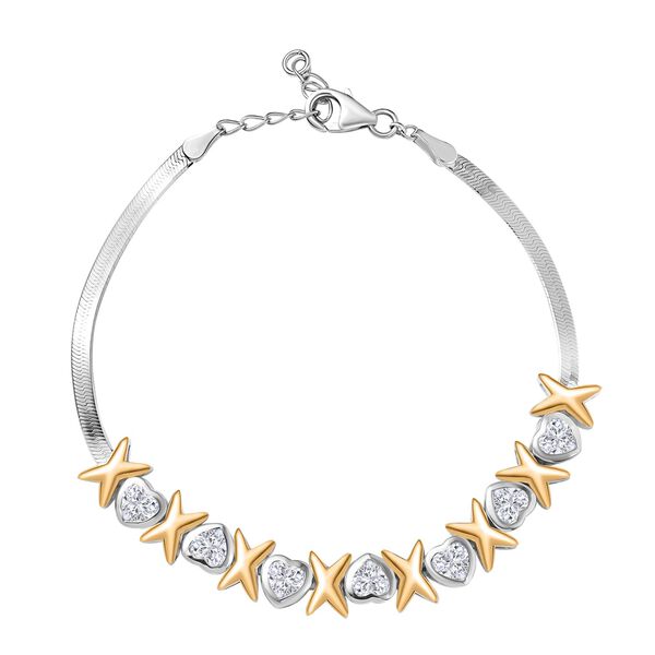 Moissanit, Kanchanaburi Blauer Saphir Armband ca. 19 cm 925 Silber Rhodiniert und 750 Gelbgold Vermeil ca. 3,38 ct.