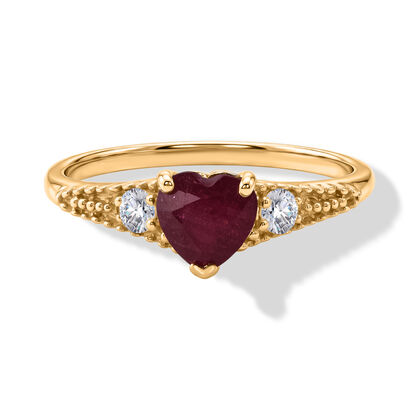 D'Joy Afrikanischer Rubin (Fissure gef&uuml;llt), Wei&szlig;er Zirkon Ring 925 Silber Vergoldet (Gr&ouml;&szlig;e 18.00) ca. 1,44 ct