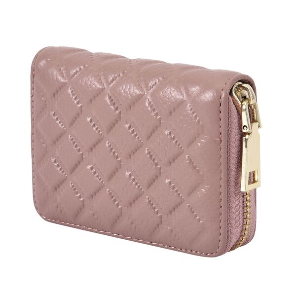 Rautenf&ouml;rmig gesteppte Brieftasche aus 100% echtem Leder, 10x2x9cm, rosa image number 2