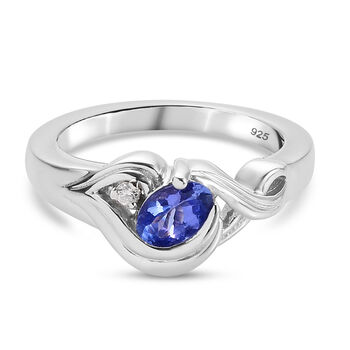 Tansanit und Zirkon Ring 925 Silber platiniert (Gr&ouml;&szlig;e 16.00) ca. 0,53 ct