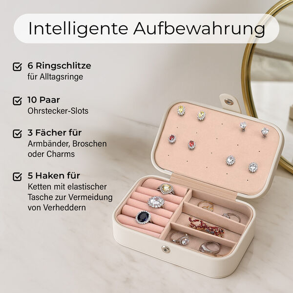 Schmuckbox aus PU-Leder in Wei&szlig; mit Druckknopfverschluss, 16,5x11,5x5,5cm, inkl. 10 Silberputzt&uuml;cher image number 3