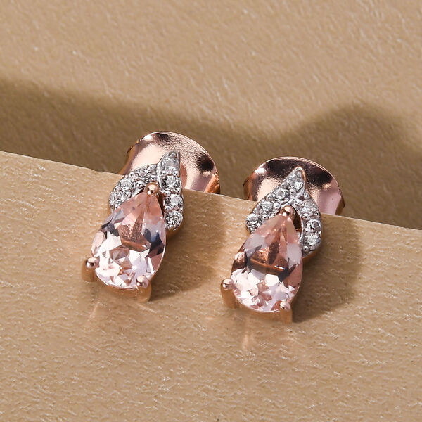 Morganit und weiße Zirkon-Ohrringe, 925 Silber Roségold Vermeil ca. 0.84 ct image number 2