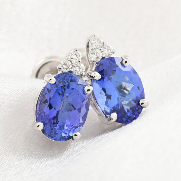 AAAA Tansanit, Wei&szlig;er Diamant Ohrringe 950 Platin ca. 3,24 ct. image number 1