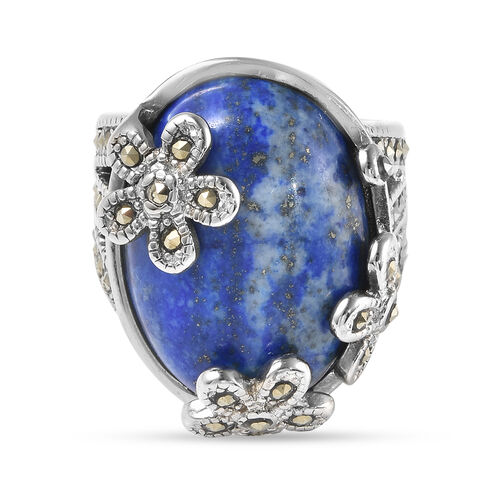 Lapislazuli und Markasit Ring in Edelstahl image number 0
