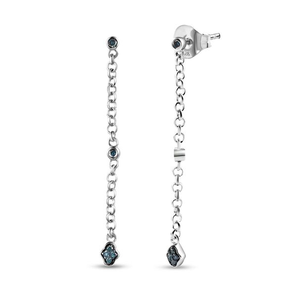 Blaue Diamant-Solit&auml;r-Ohrh&auml;nger, 925 Silber platiniert, 0,10 ct. image number 4