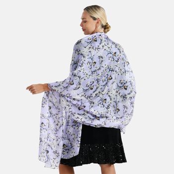 LA MAREY Signature Seidenschal aus 100% Maulbeerseide, 110 x 195 cm, Lila Floral