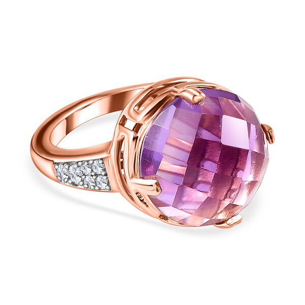 AA Rose De France Amethyst, Wei&szlig;er Zirkon Ring, 925 Silber ros&eacute;vergoldet (Gr&ouml;&szlig;e 16.00) ca. 9.05 ct