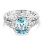 Blauer und Weißer Zirkon Ring 925 Silber platiniert (Größe 20.00)