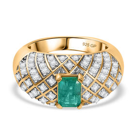 AAA Smaragd, Kanchanaburi Blauer Saphir Ring 925 Silber 750 Gelbgold Vermeil (Größe 17.00) ca. 1,91 ct