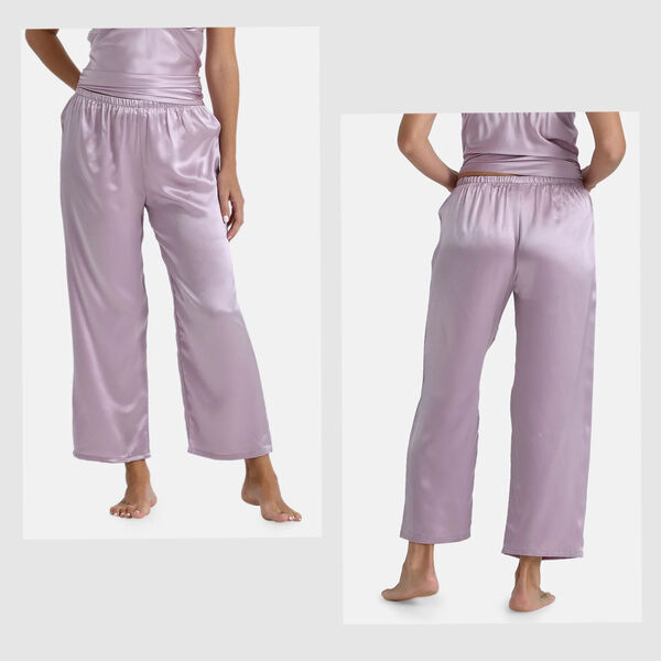 LA MAREY Seidenhose lang aus 100% Maulbeerseide, Lila, M image number 0